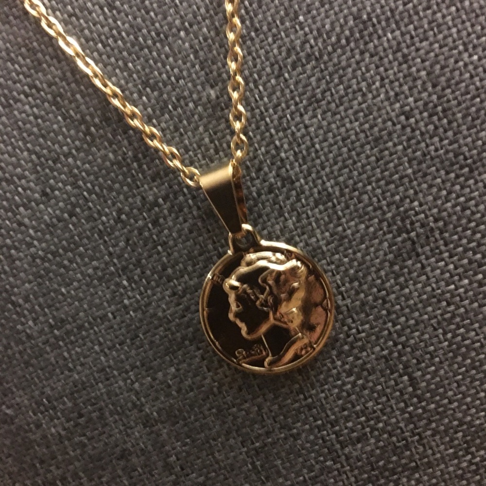 Gold Plate Liberty Coin Pendant Charm Necklace